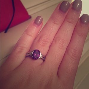14k white gold created alexandrite/diamond ring